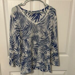 Tommy Bahama White and Gray 3/4 Sleeve Relaxed Blouse